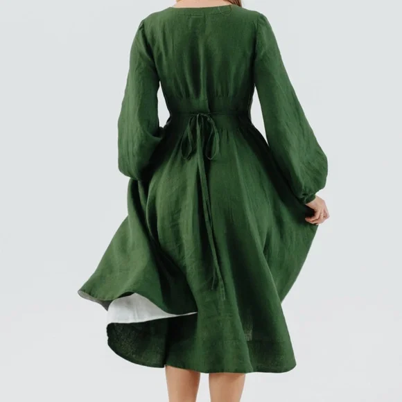 New Son De Flor Long-Sleeved Diane Dress in Emerald Green - Picture 2 of 7